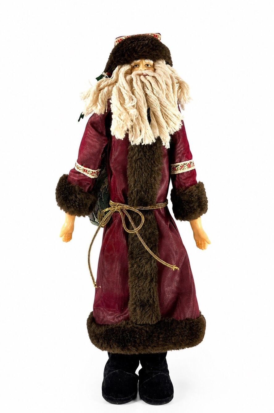 Vintage Brinn’s 14” Victorian Santa Claus Figure Burgundy Robe Christmas Decor